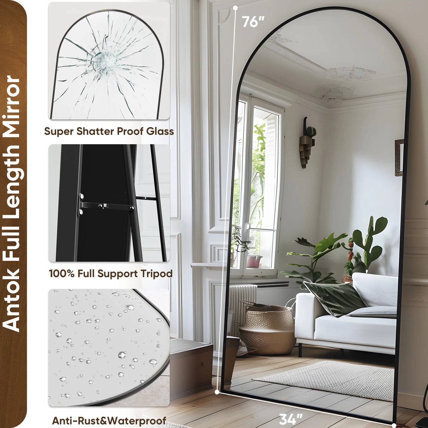 Antok Arch Floor Mirror Freestanding For Bedroom Living Room