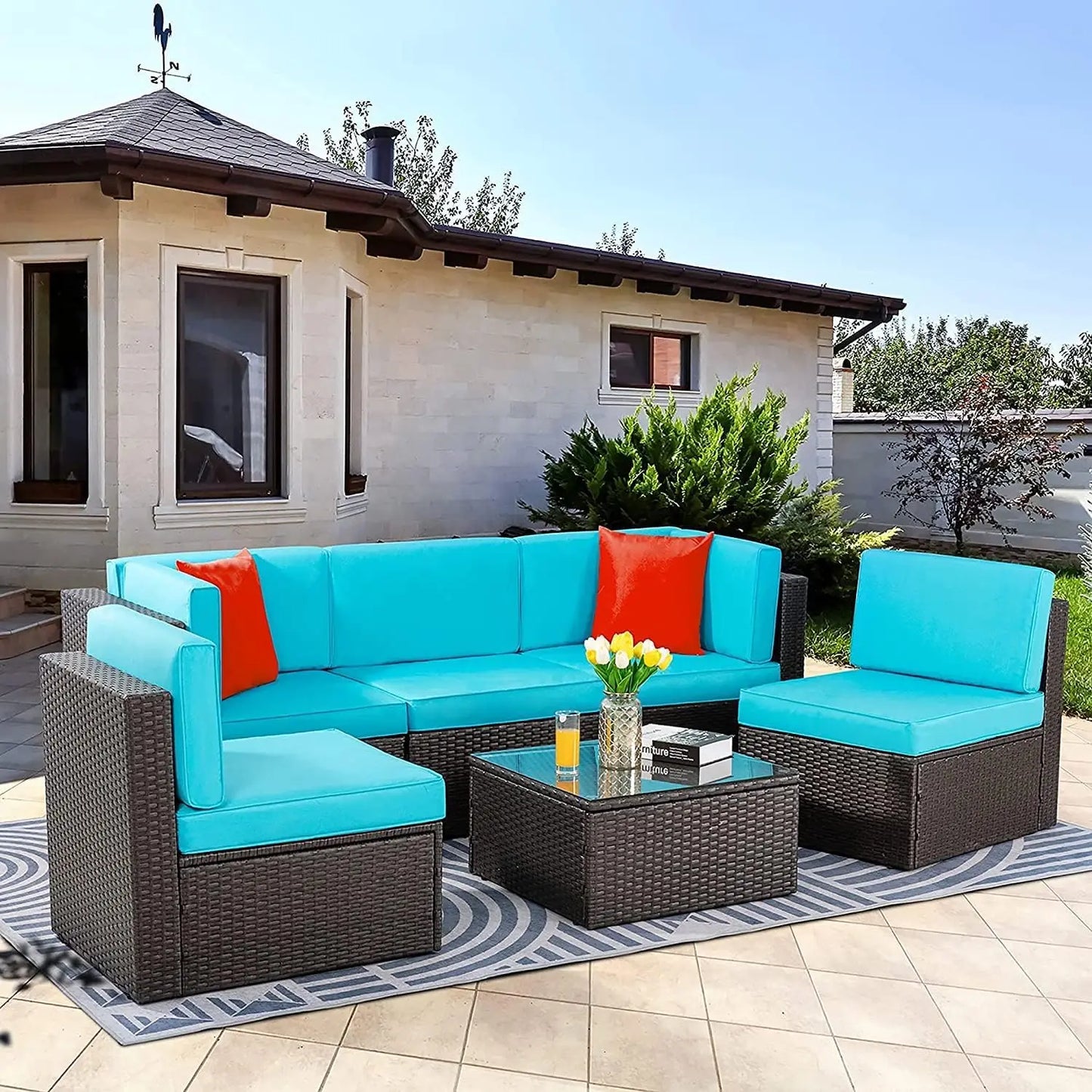 All Weather Wicker Patio Furniture Set Sectional Ottoman