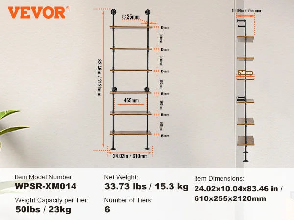 SucceBuy Industrial Pipe Shelf Wall Mount Floating Rustic Wood Shelves Brackets