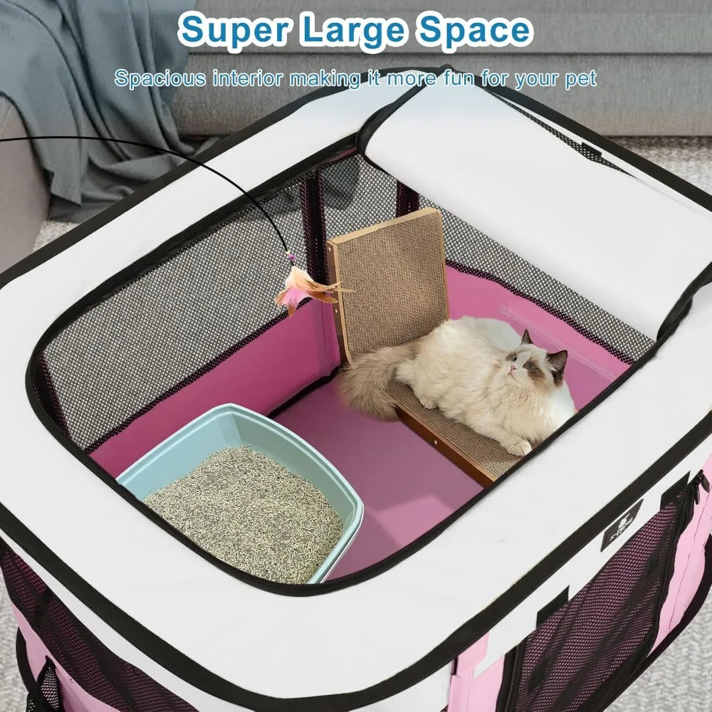 Portable Folding Pet Playpen for Dogs and Cats, Medium Size Pink Indoor/Outdoor Tent Cage