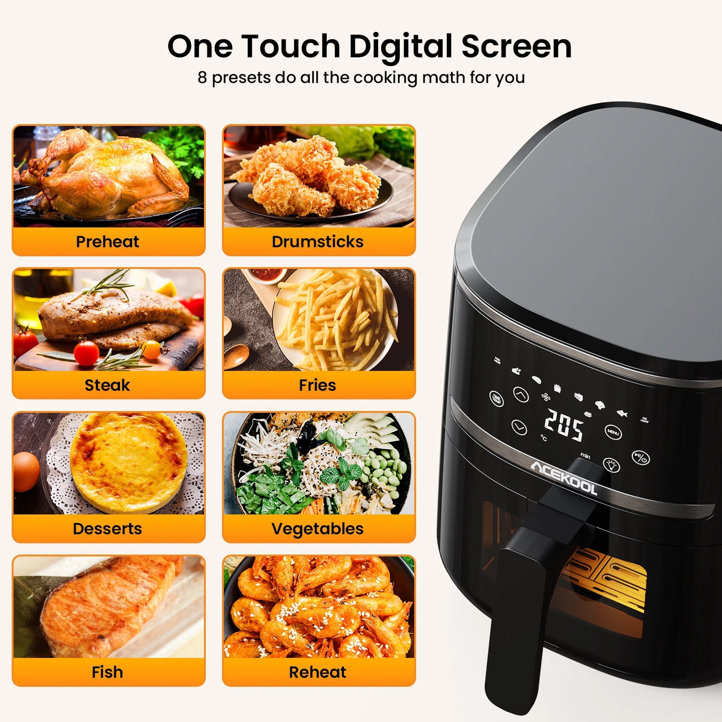 Acekool Air Fryer Oven Combo With 8 Presets And Window