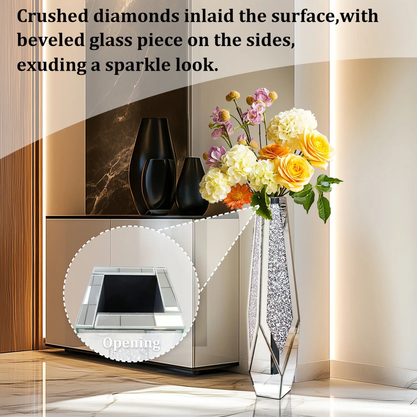 Function Crushed Diamond Mirrored Floor Vase For Pampas Grass