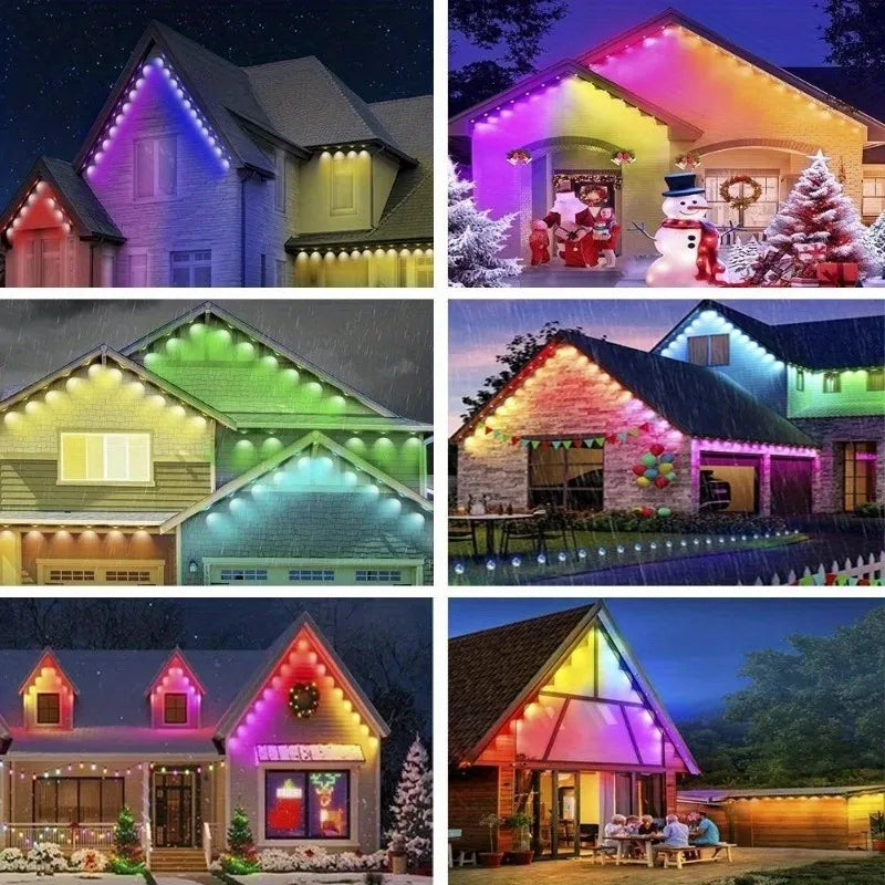 MIMIRGB Smart Permanent Outdoor LED Eaves Lights 180 LEDs Waterproof String Lights Remote Control and App Control for Parties