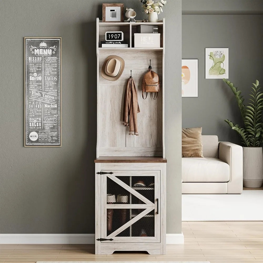 Narrow Coat Rack with Shoe Storage, Entryway Hall Tree with Shoe Storage, 23" Wide Freestanding Coat Tree, Mudroom Organizer, M