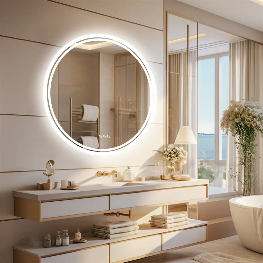 LUVODICRI Round LED Bathroom Mirror With Touch Sensor