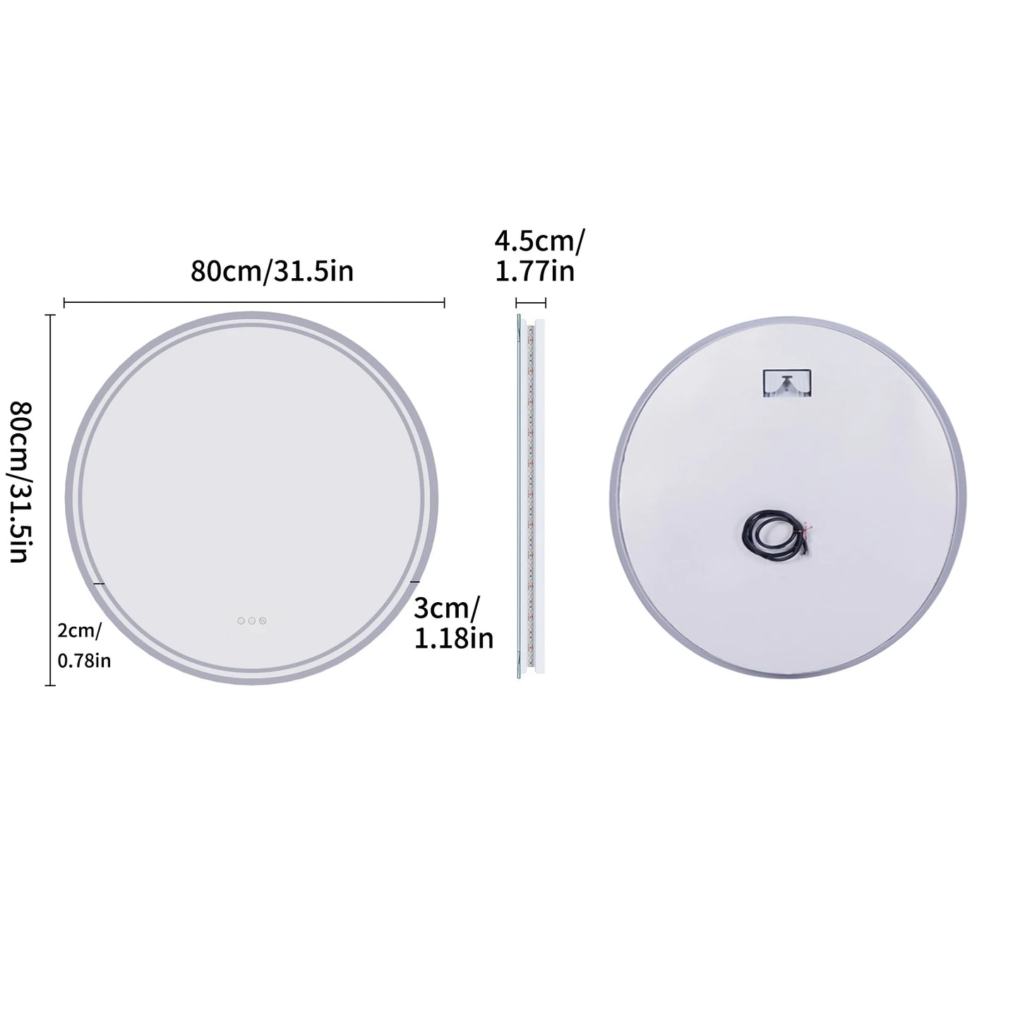 LUVODICRI Round LED Bathroom Mirror With Touch Sensor