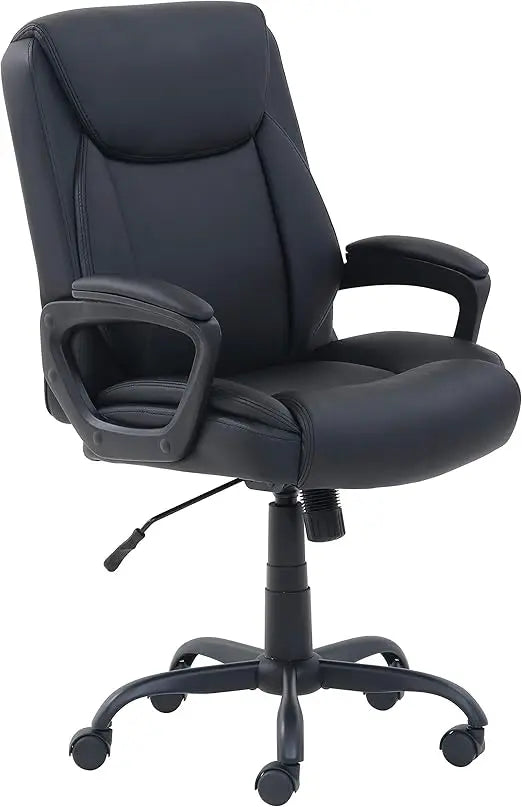 Mid-Back Office Chair With Armrests Faux Leather PU Seat