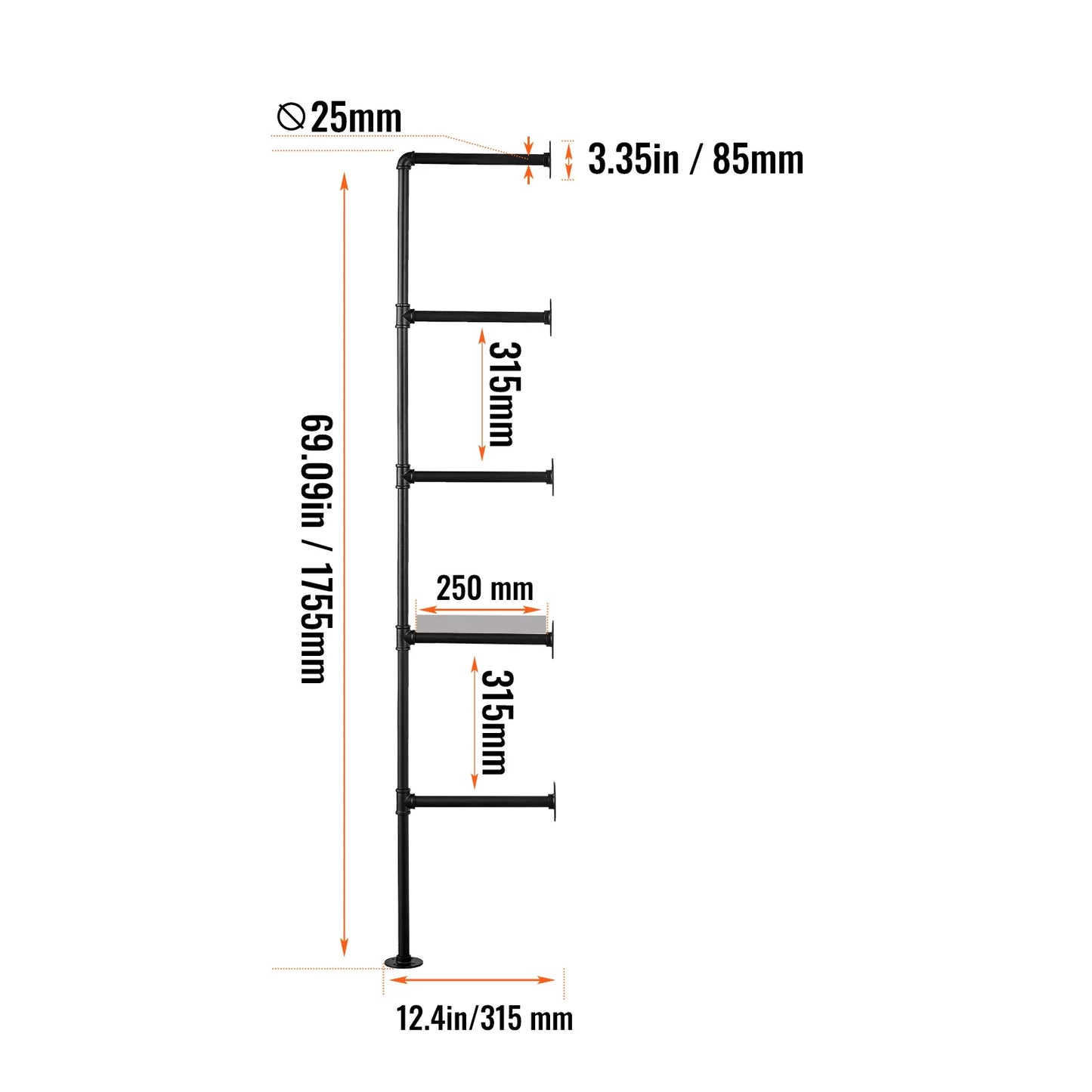 SucceBuy Industrial Pipe Shelf Wall Mount Floating Rustic Wood Shelves Brackets