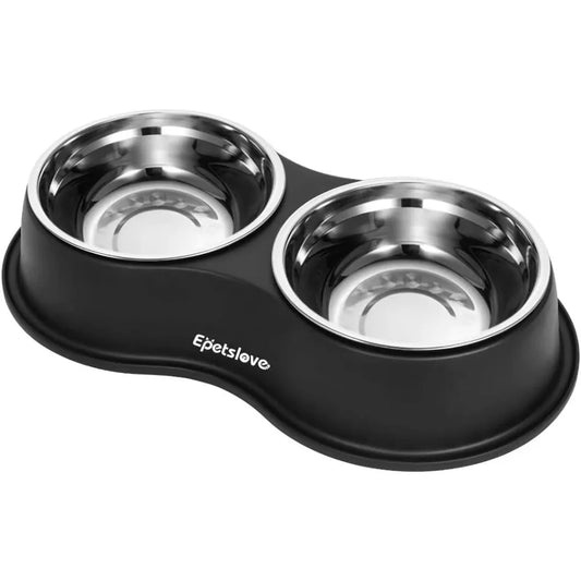 Dog Bowls Double Dog Water and Food Bowl Stainless Steel Bowl with Non-Slip Resin Station, Pet Feeder Bowls for Puppy Medium Dog
