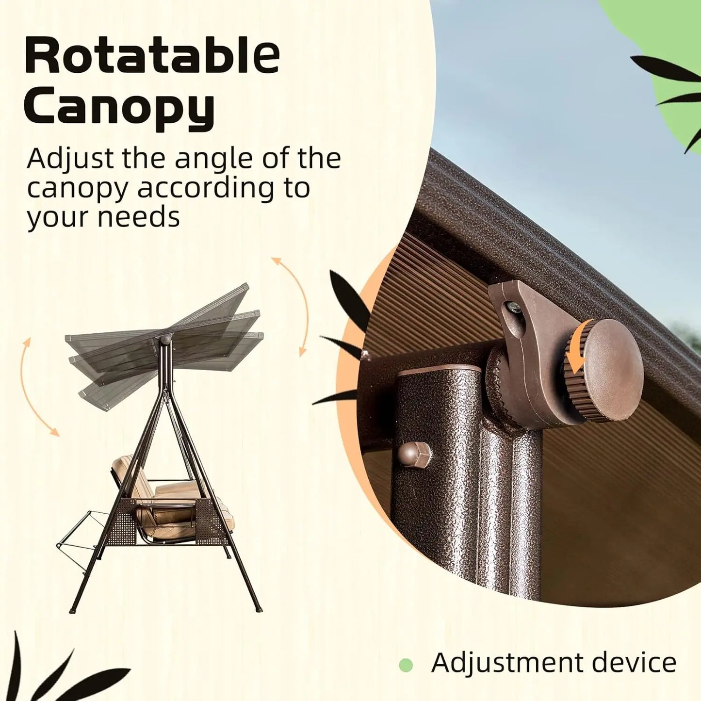 3 Seat Patio Swing with 2 Side Cup Holder, 3-in-1 Convertible Backrest Swing Bed with Cushion, 2 Pillows