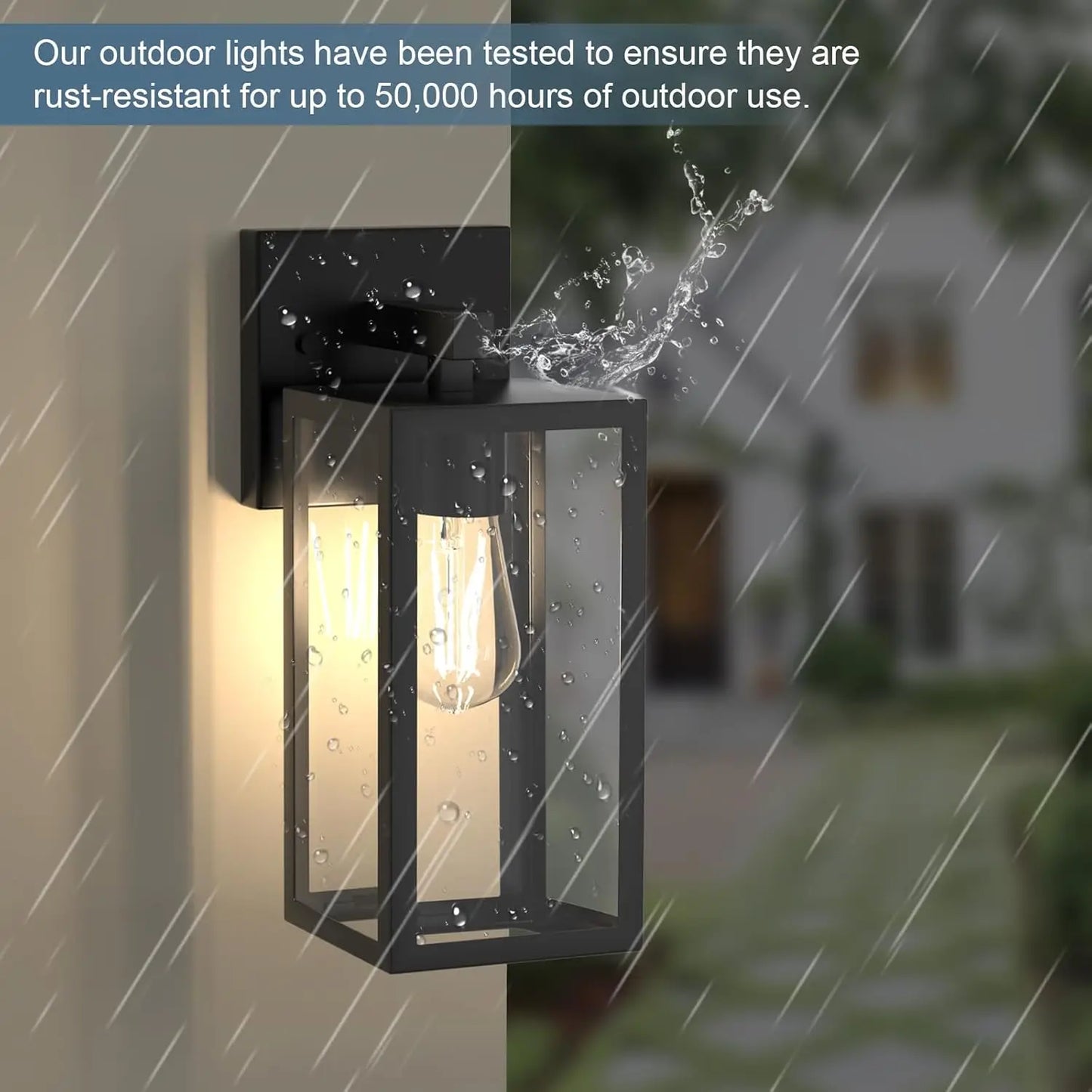Outdoor porch wall light, waterproof lantern with frame and clear glass shade, modern wall light for patio entrance corridor