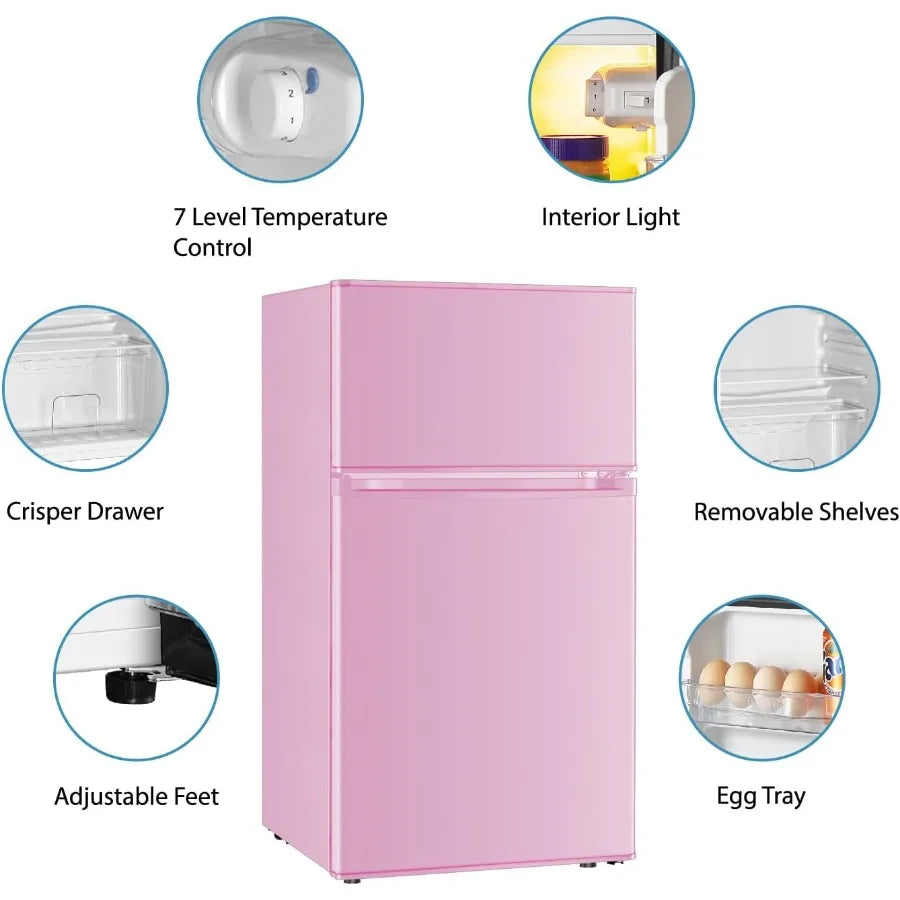 XMSJ Compact Mini Fridge With Separate Freezer 2 Door Design