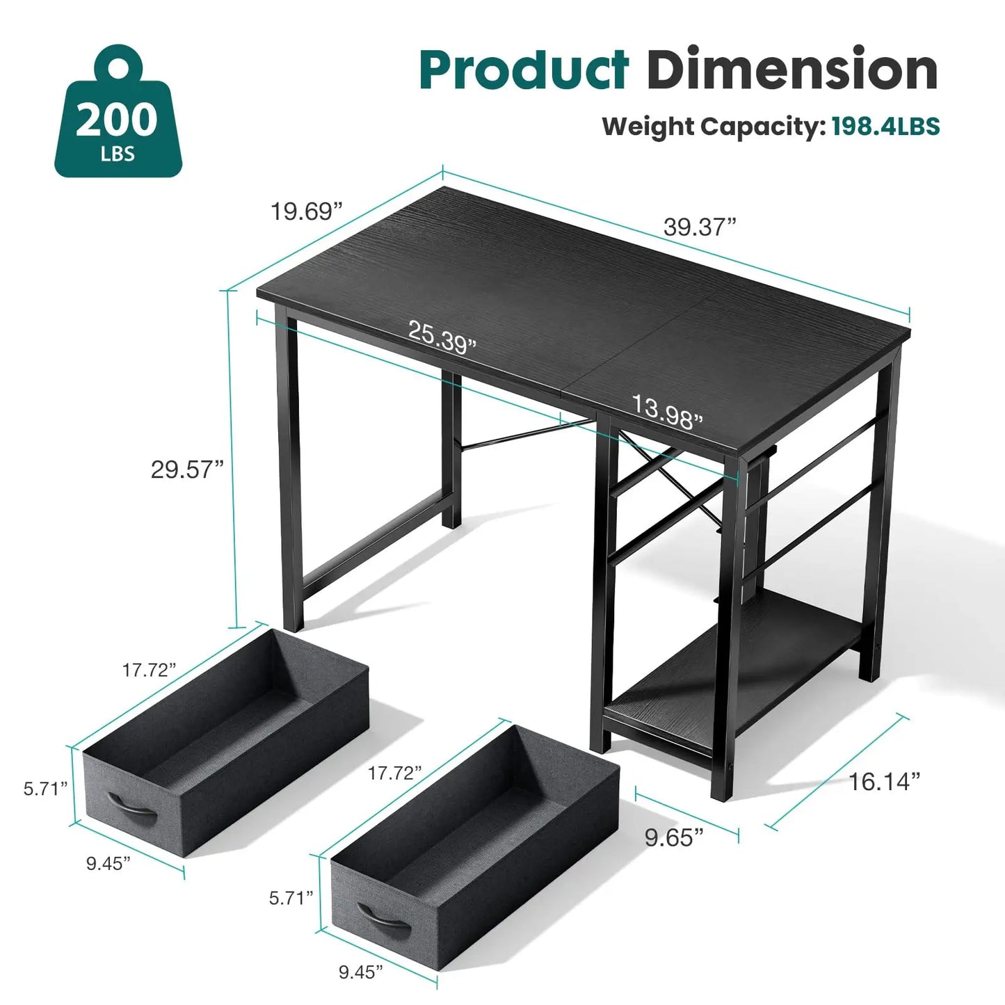 JHK Computer Desk With Two Drawers For Study Office Gaming