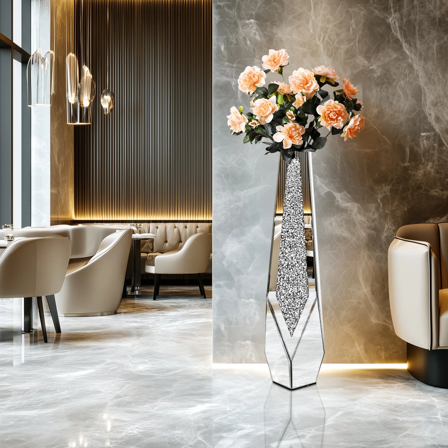 Function Crushed Diamond Mirrored Floor Vase For Pampas Grass