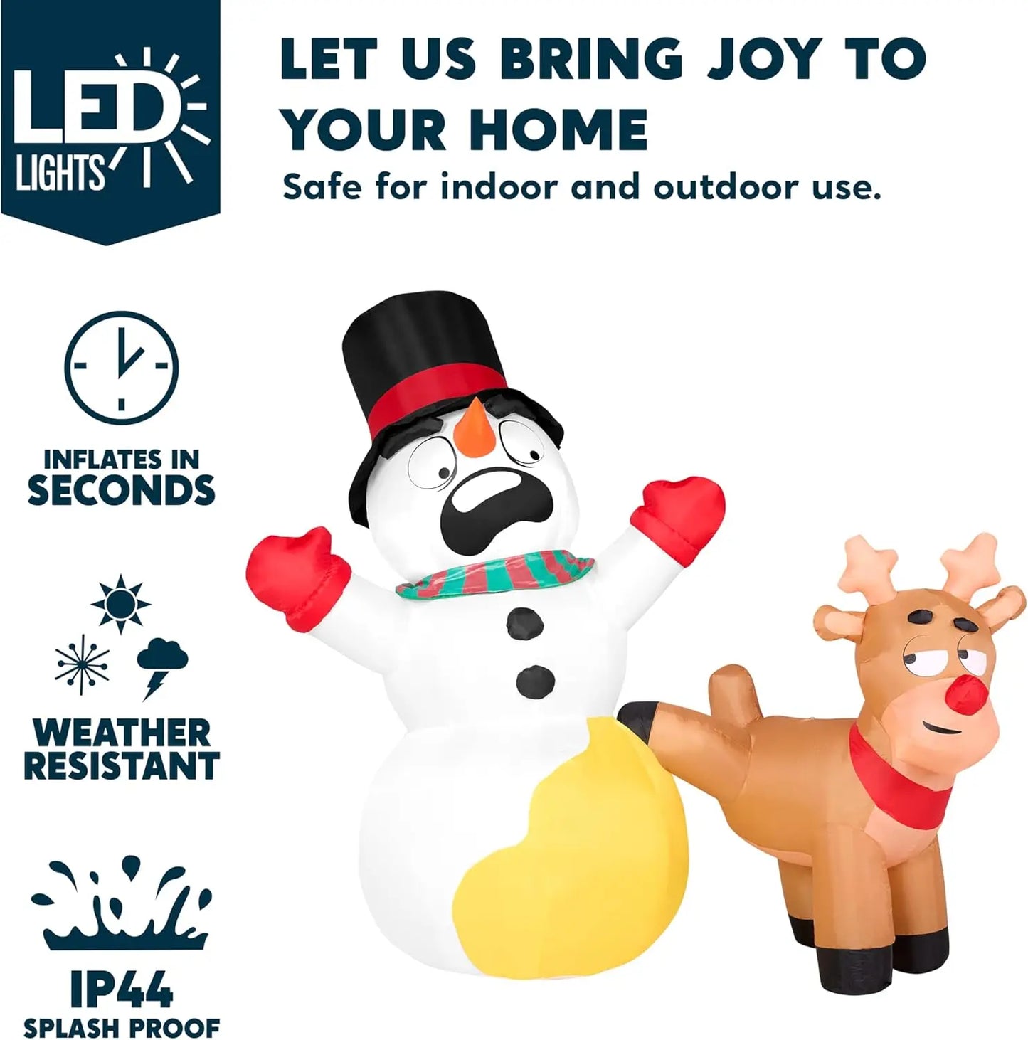 JOYFY 6.6 FT Long Christmas Inflatable Decoration Reindeer Peeing on Snowman with Build-in LEDs for Xmas Party Yard Garden Décor