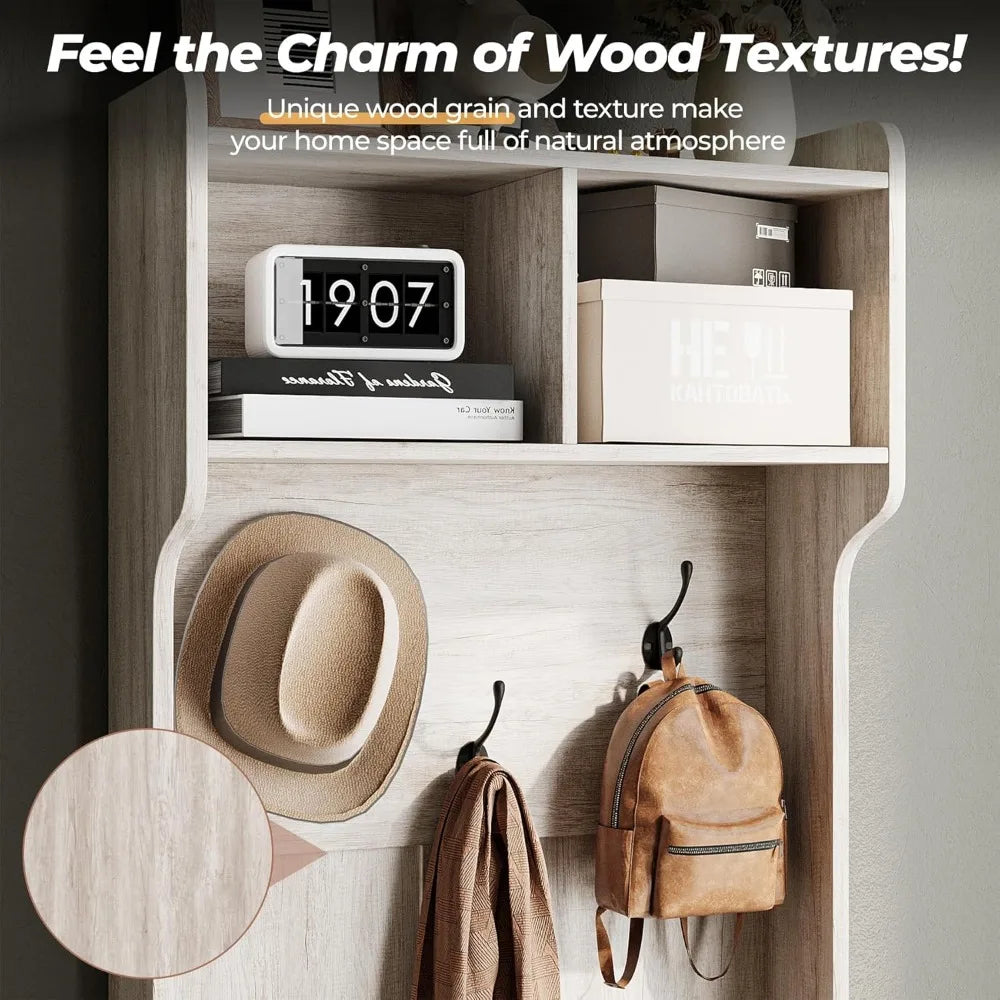 Narrow Coat Rack with Shoe Storage, Entryway Hall Tree with Shoe Storage, 23" Wide Freestanding Coat Tree, Mudroom Organizer, M