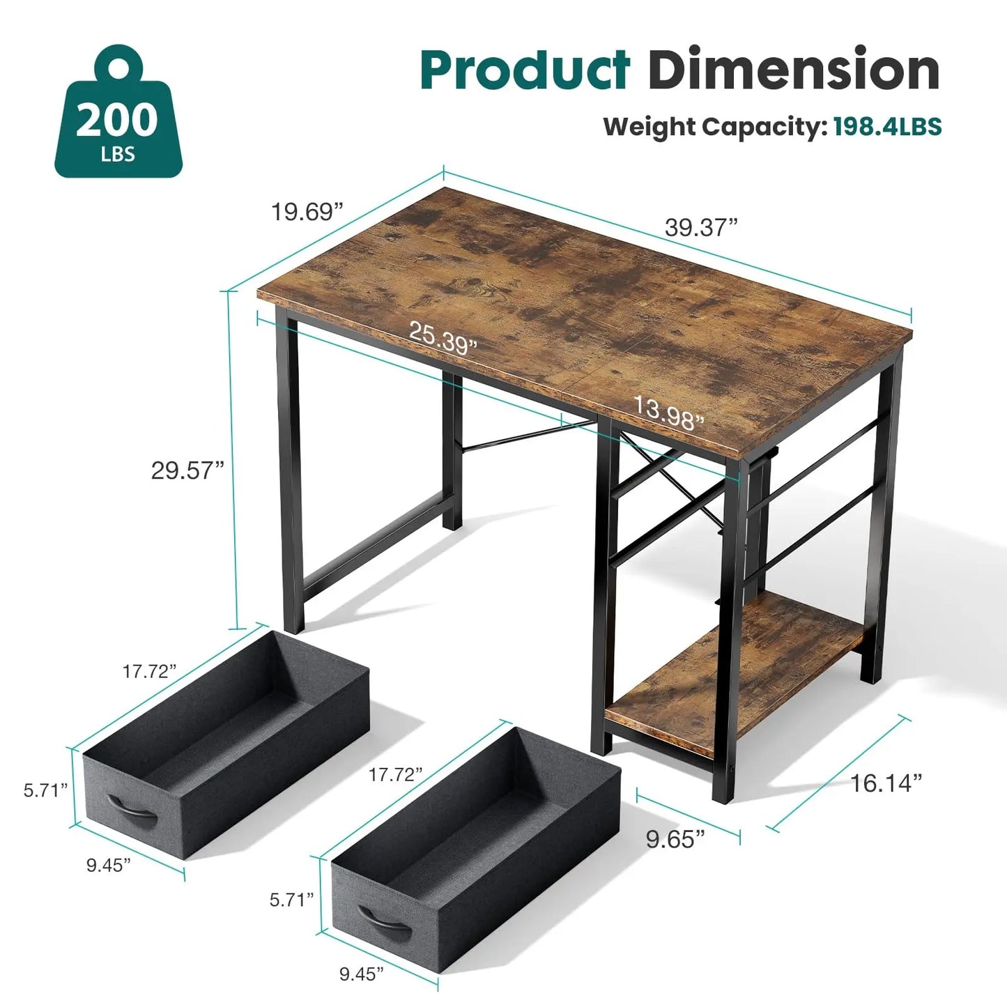 JHK Computer Desk With Two Drawers For Study Office Gaming