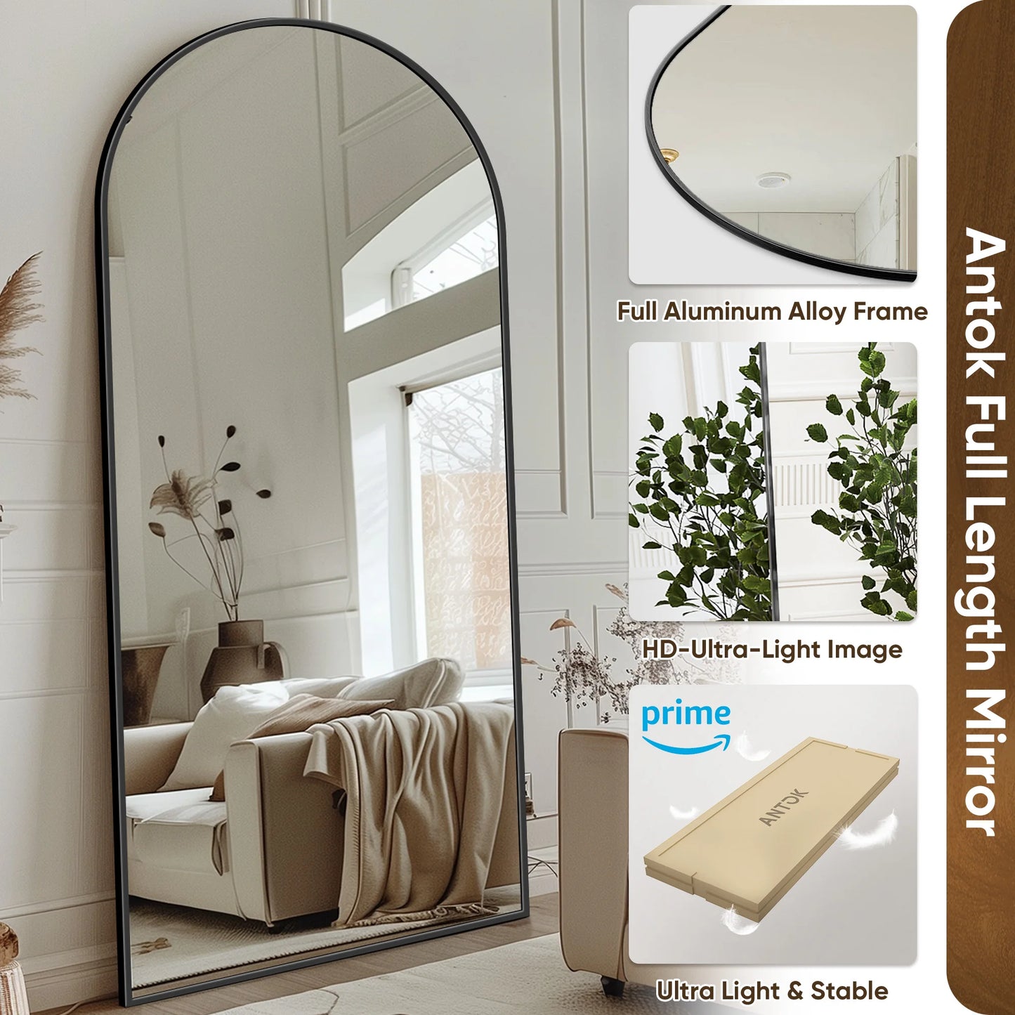 Antok Arch Floor Mirror Freestanding For Bedroom Living Room