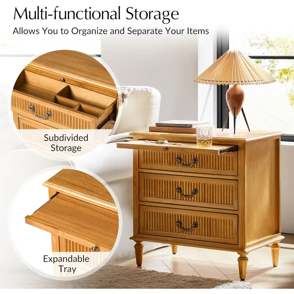 Transitional Nightstand With Charging Station And 3 Drawers