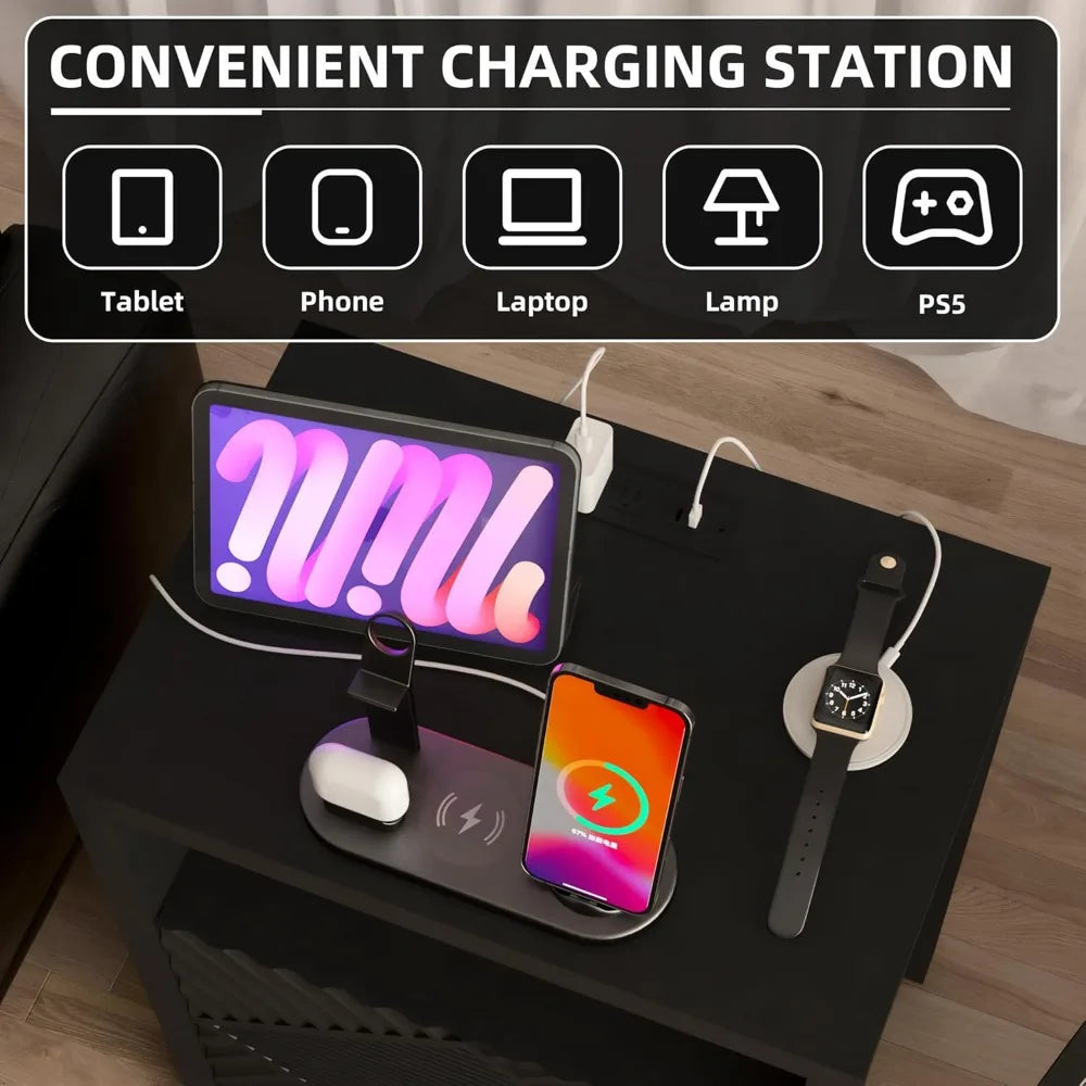 Modern Nightstands With Charging Station Set Of Two