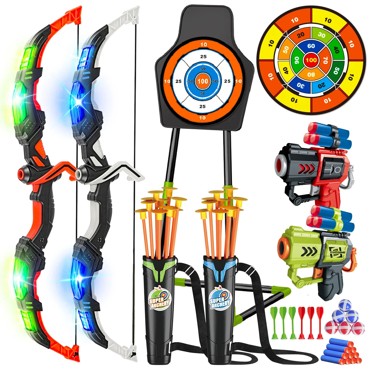 VATOS Bow Arrow Toy Set For Kids Night Light Archery Target