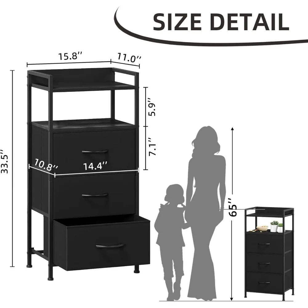 MKDK Somdot Nightstand With 3 Drawers Bedside Table