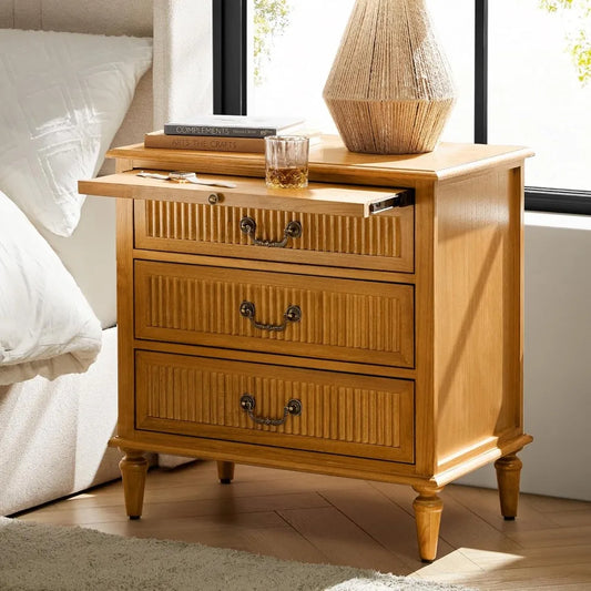 Transitional Nightstand With Charging Station And 3 Drawers