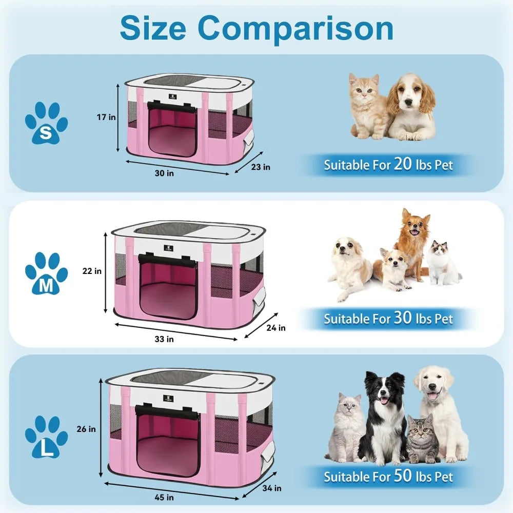 Portable Folding Pet Playpen for Dogs and Cats, Medium Size Pink Indoor/Outdoor Tent Cage