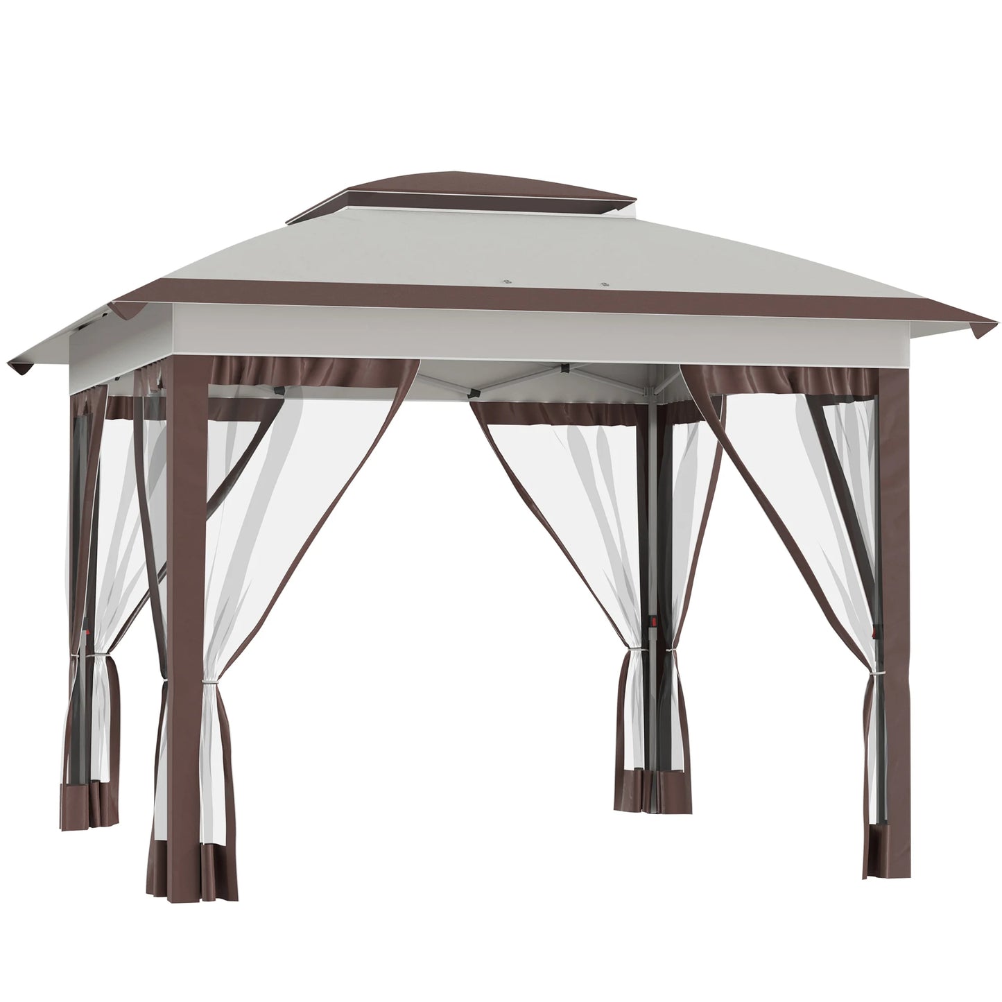 12' X 12' Backyard Party Cabana Gazebo W/ 3-Level Adjustable Height, Beige