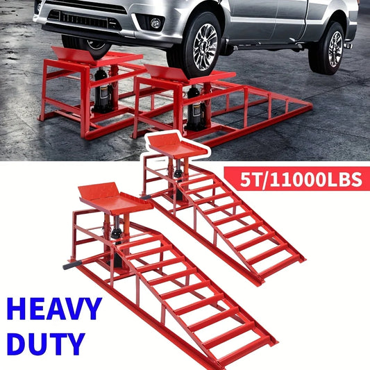 2pcs Heavy Duty Hydraulic Car Ramps 11000lbs Floor Jack Lift Ramps for Oil Changes, Truck Trailer, Home Garage & Auto Repair