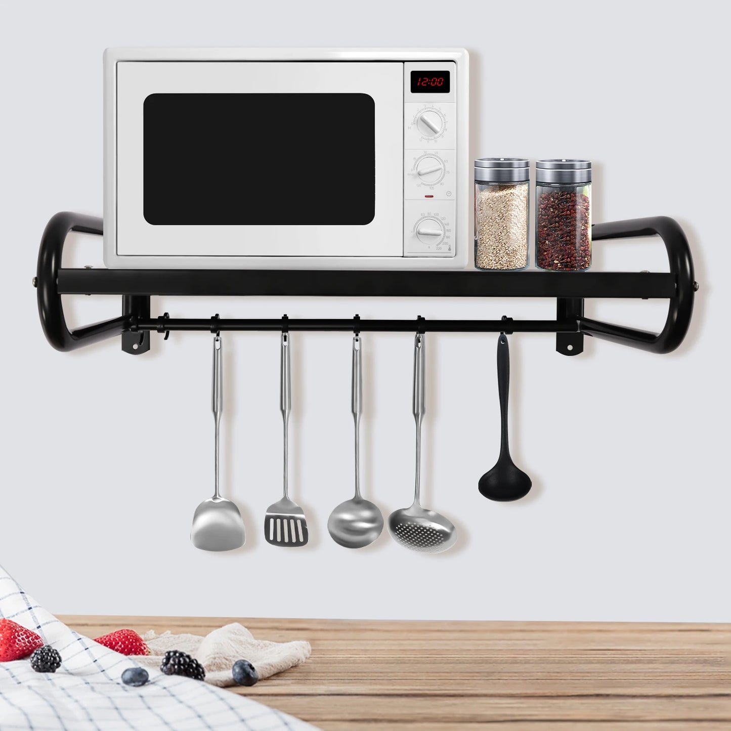 Carbon Steel Wall Shelf Metal Shelving Heavy Duty Commercial or Household Grade Wall Mount Microwave Oven Shelf with Fixing Kit