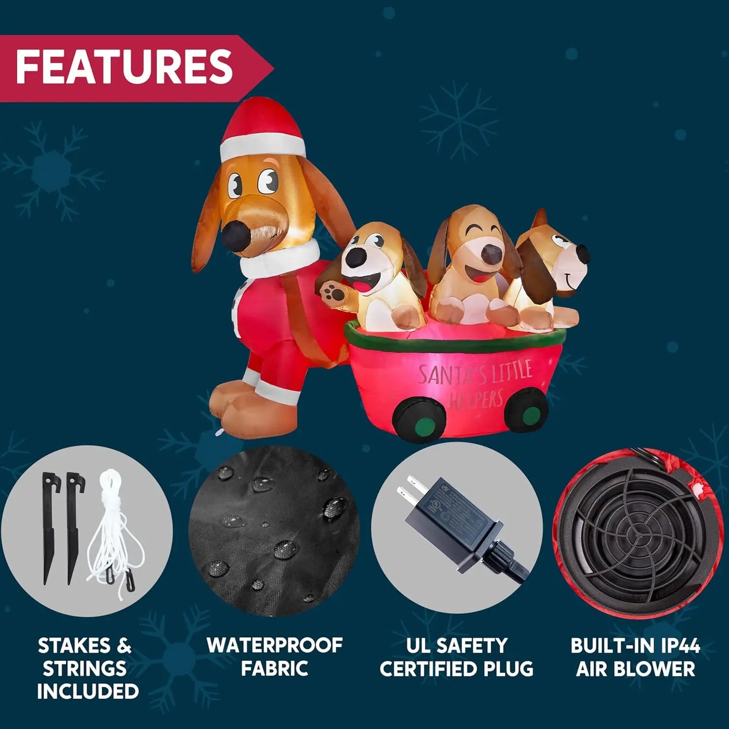 JOYFY 5 FT Long Christmas Puppy Inflatable with Built-in LEDs Self-Inflatable for Dachshund Blow Up Yard Decoration Lawn Décor