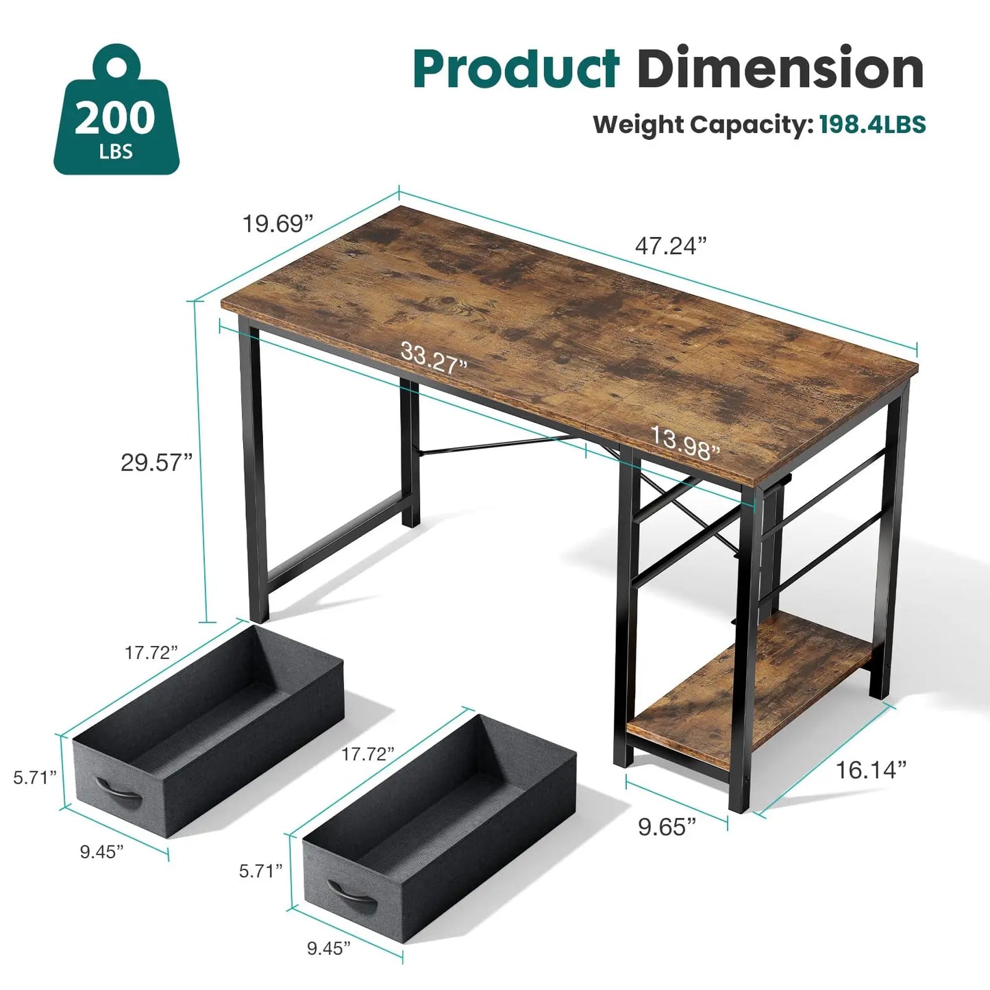 JHK Computer Desk With Two Drawers For Study Office Gaming