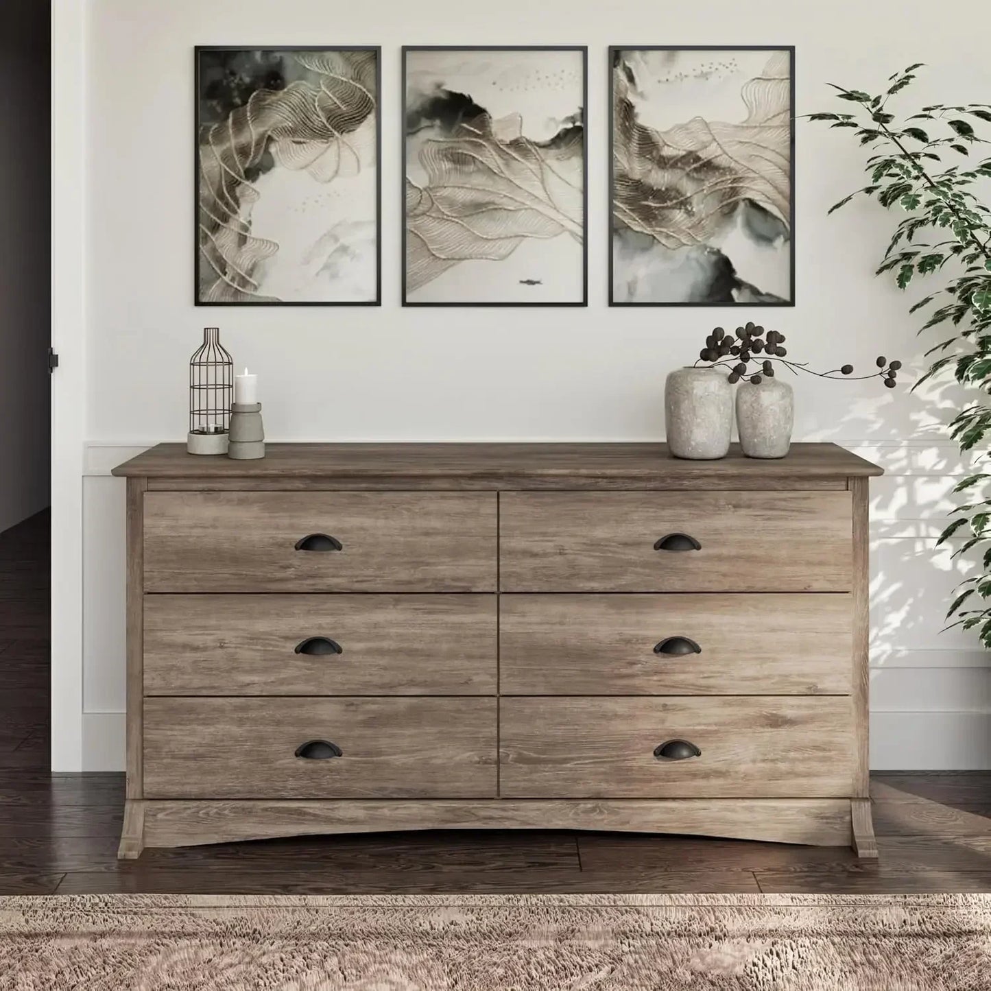 XMSJ Double Dresser Six Drawer Chest For Traditional Bedroom
