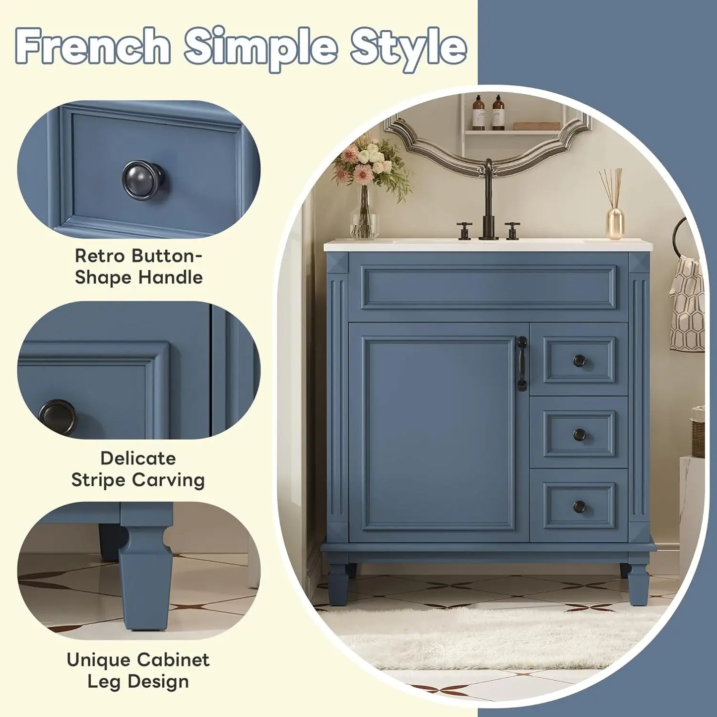 Bathroom Vanity With Sink Top Modern Cabinet With Two Drawers