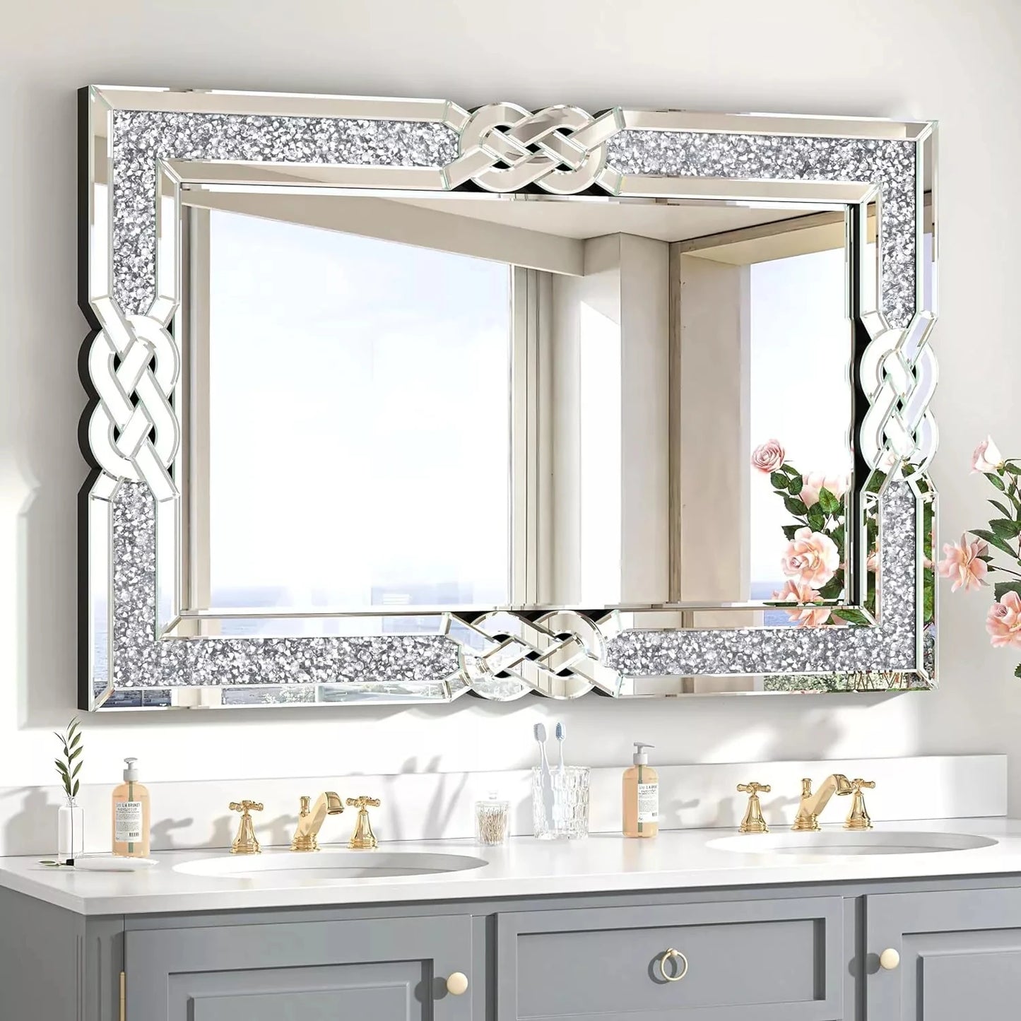 Wisfor Crushed Diamond Wall Mirror Crystal Edge Frame
