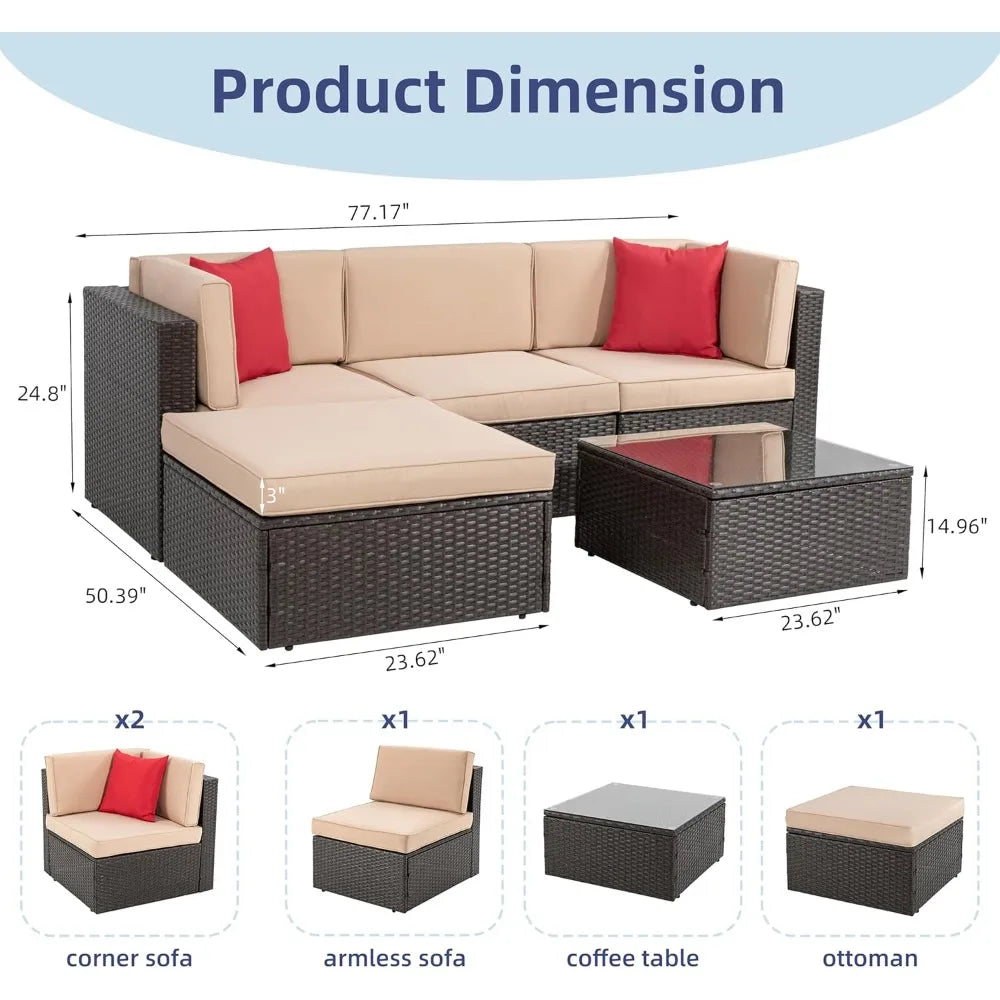 All Weather Wicker Patio Furniture Set Sectional Ottoman
