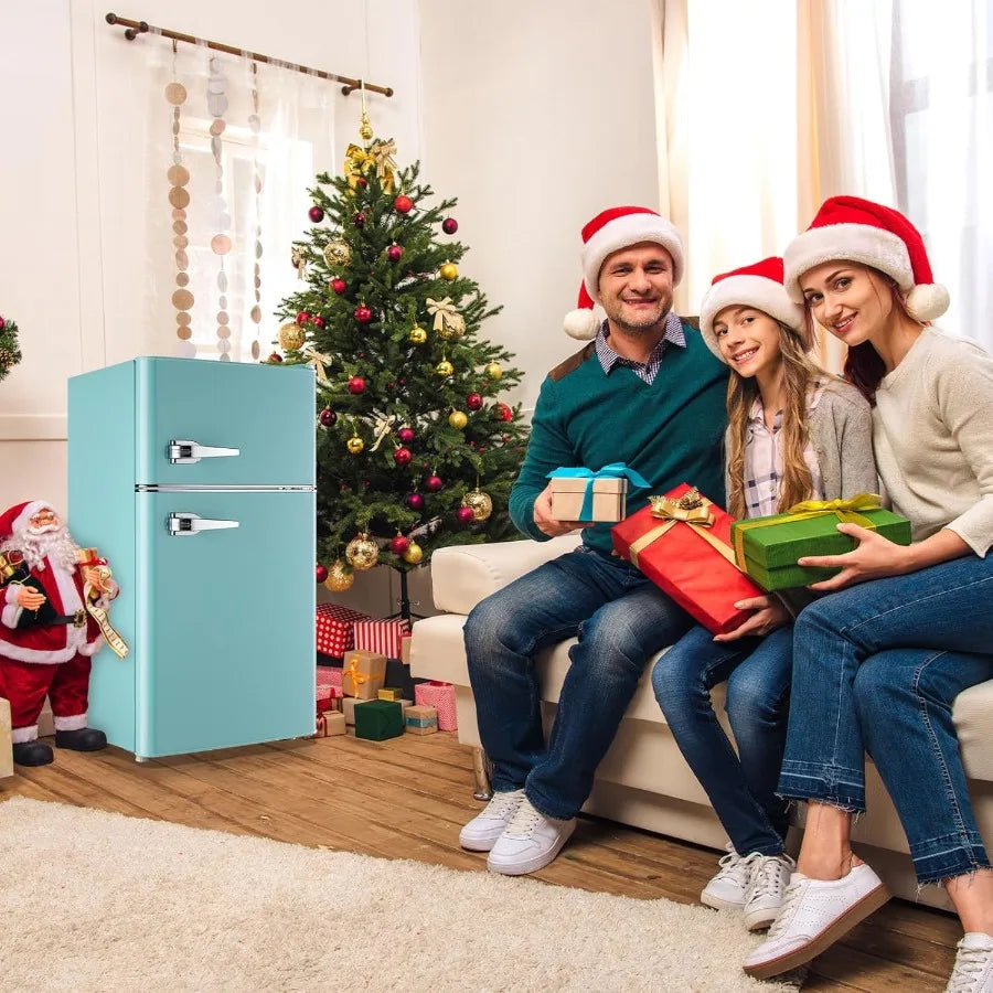 XMSJ Retro Mini Fridge With Freezer Two-Door 7-Settings