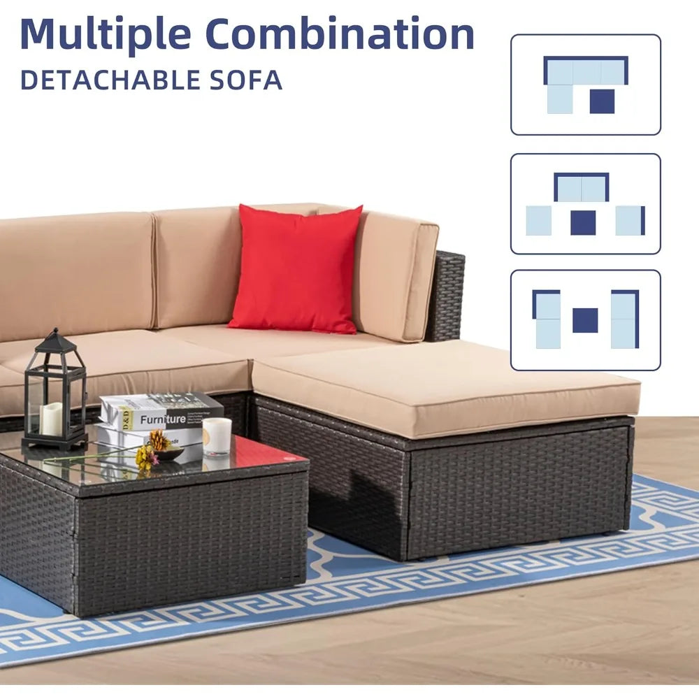All Weather Wicker Patio Furniture Set Sectional Ottoman