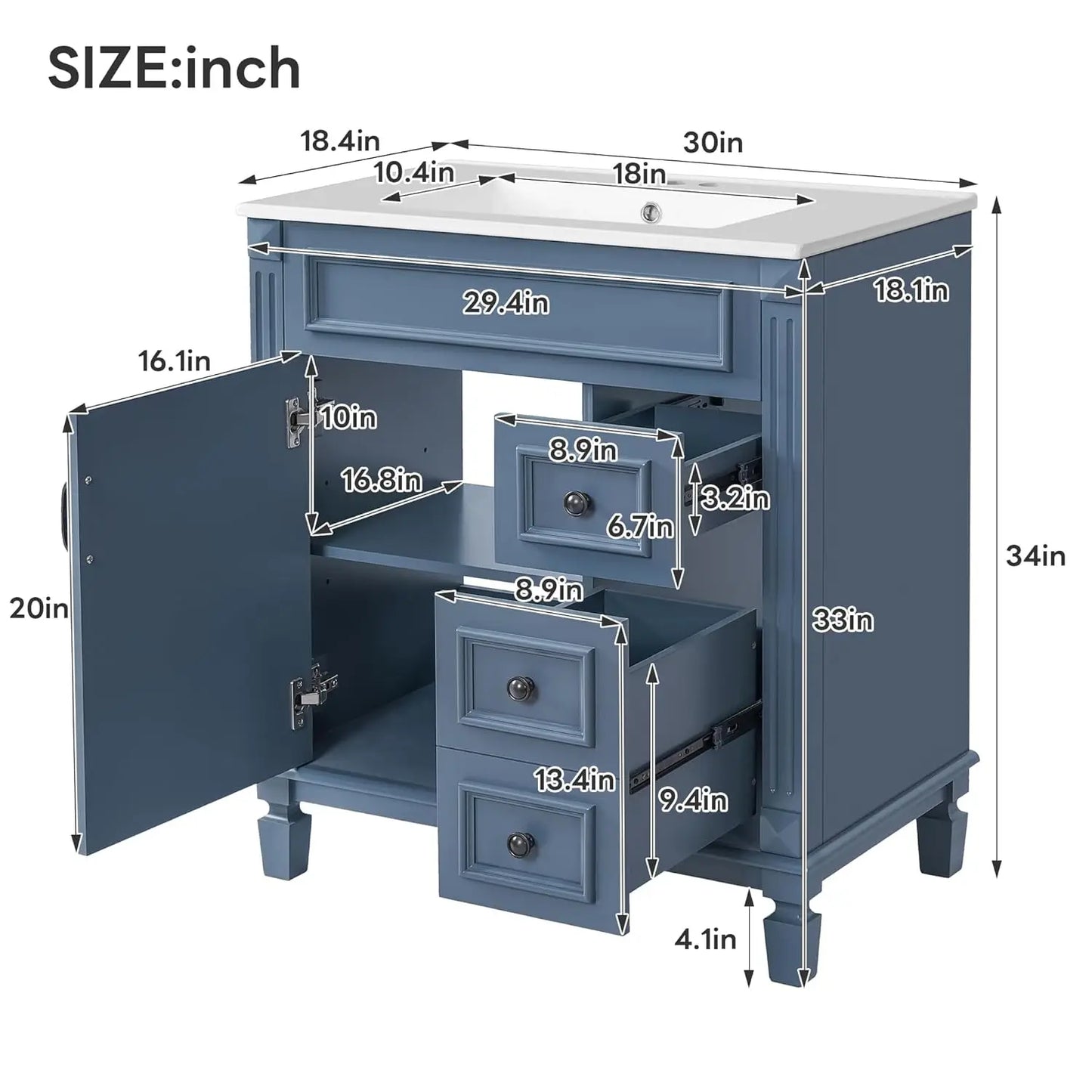 Bathroom Vanity With Sink Top Modern Cabinet With Two Drawers