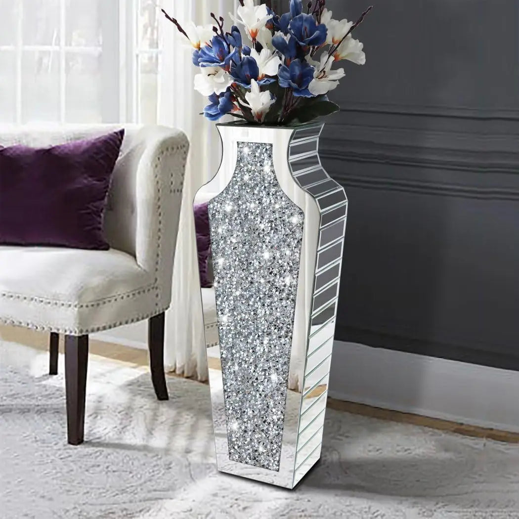 Function Crushed Diamond Mirrored Floor Vase For Pampas Grass