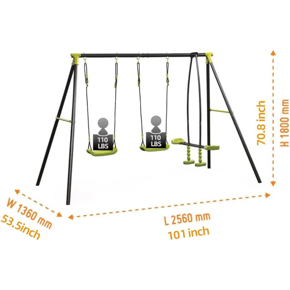 interesting triple children metal safe swing set 440lbs for outdoor playground three seat swing black and green for age 3+