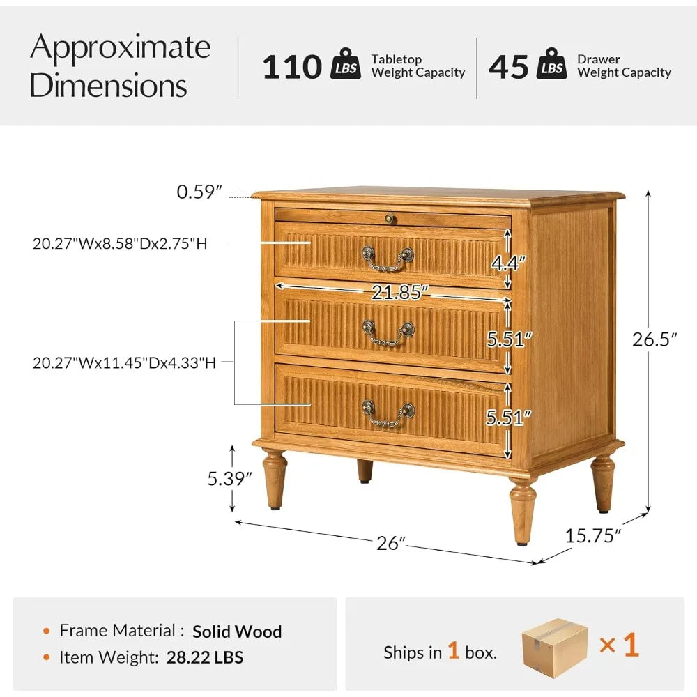 Transitional Nightstand With Charging Station And 3 Drawers
