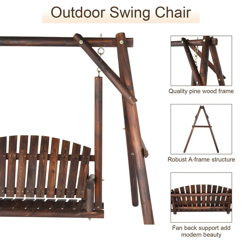 Freestanding Wood Adirondack Swing Rustic Farmhouse Style 2 Person