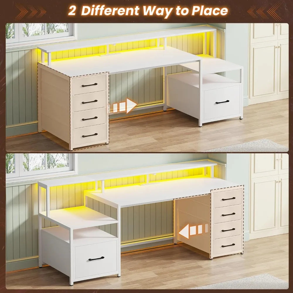 DAFIFY Modern Office Desk With 5 Drawers And Power Outlet
