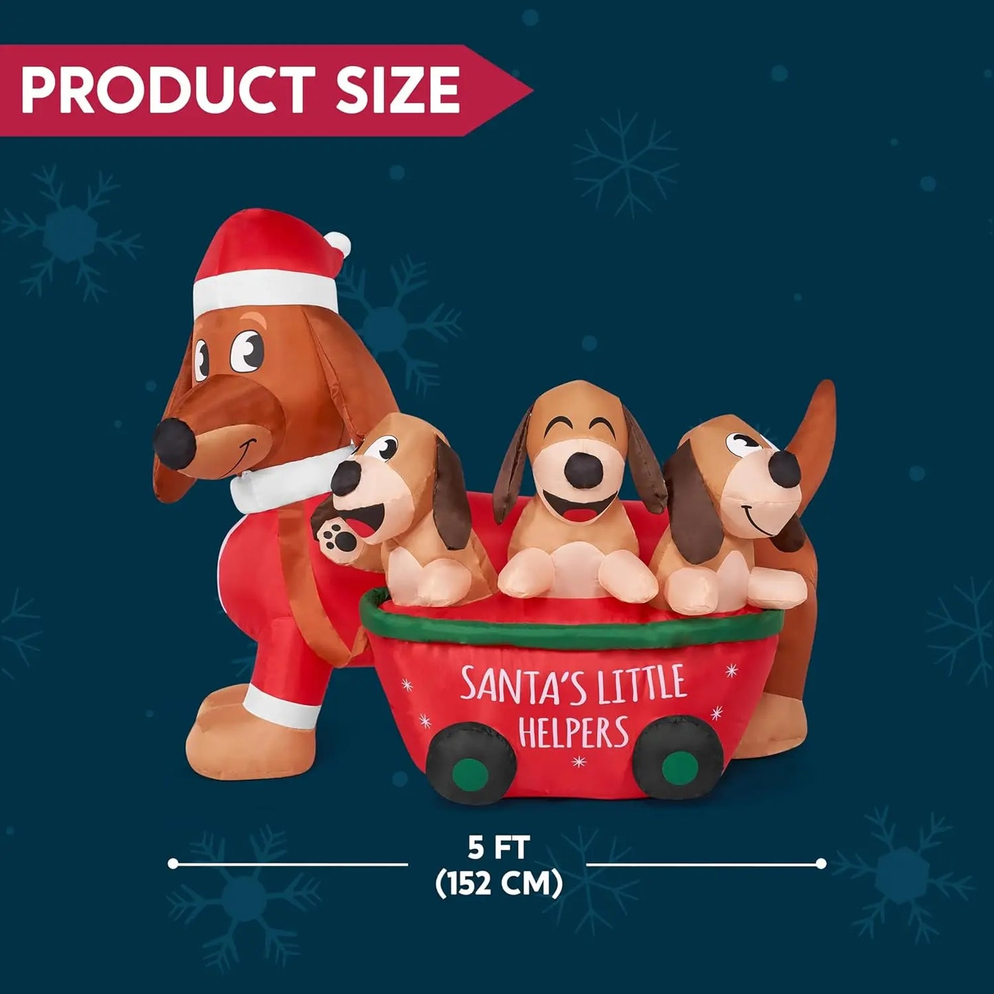 JOYFY 5 FT Long Christmas Puppy Inflatable with Built-in LEDs Self-Inflatable for Dachshund Blow Up Yard Decoration Lawn Décor