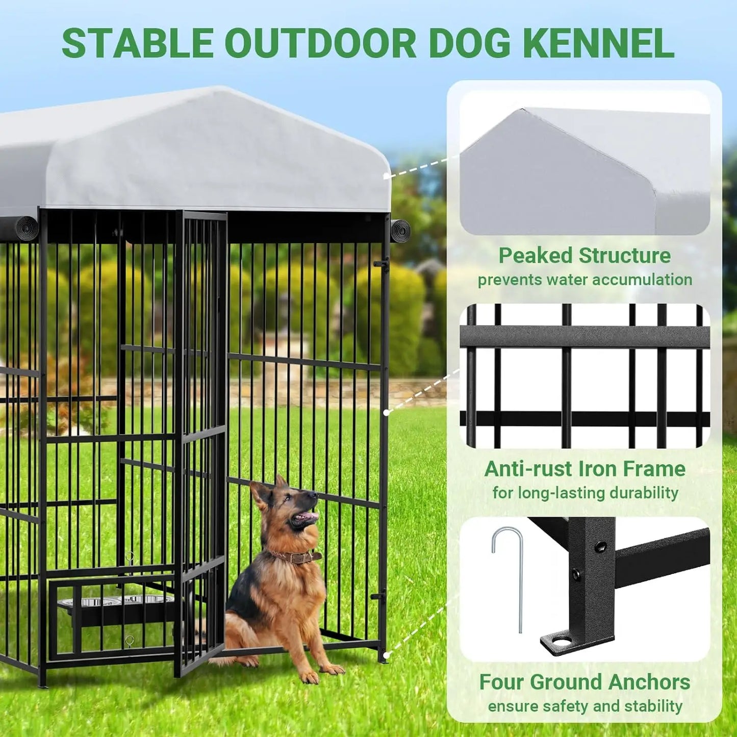 Large Dog Kennel Outside Heavy-Duty Outdoor Dog Cage Walk-in Pet Playpen with Roof， Double Lock, Enclosures with UV-Resistant