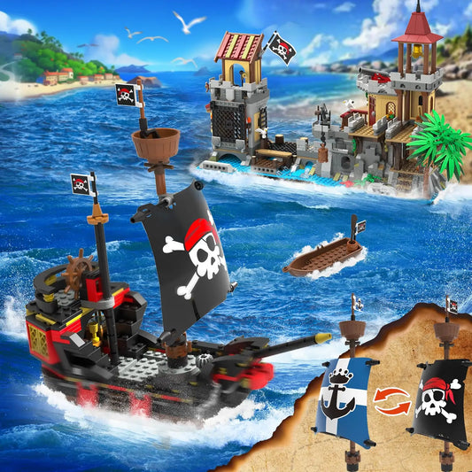 HOGOKIDS Pirate Castle Building Set With Light and Ship