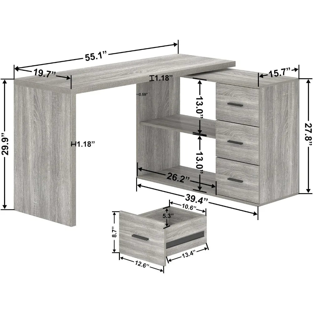L Shape Desk With Drawers And Storage Cabinet Shelves
