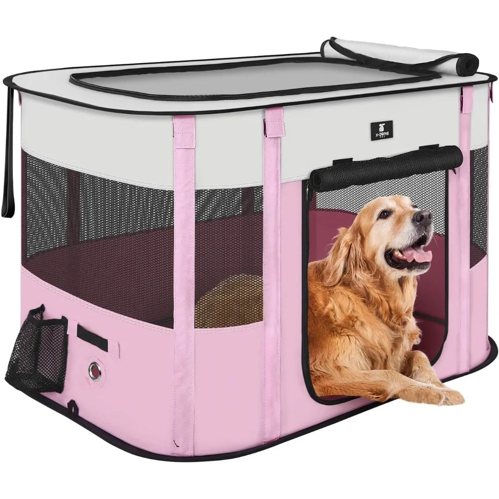 Portable Folding Pet Playpen for Dogs and Cats, Medium Size Pink Indoor/Outdoor Tent Cage